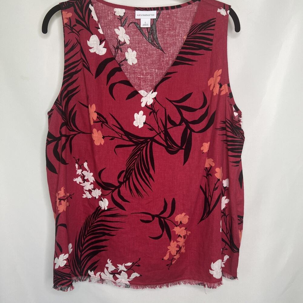Liz Claiborne Tank Top Women’s Large Linen Blend Floral Spring Summer Blouse